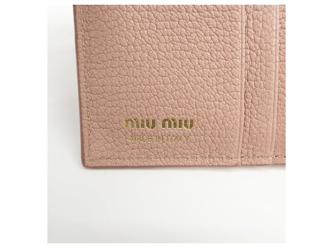 MIU MIU Logo Madras Leder Bi-fold Compact Wallet Pink - Ansicht 24