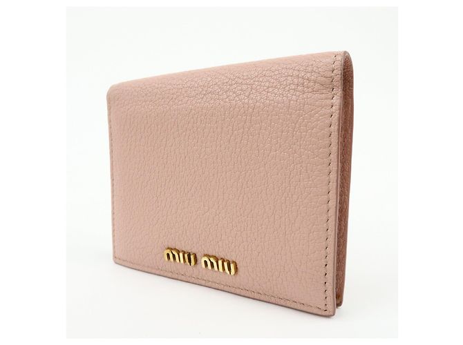 MIU MIU Logo Madras Leder Bi-fold Compact Wallet Pink - Ansicht 3