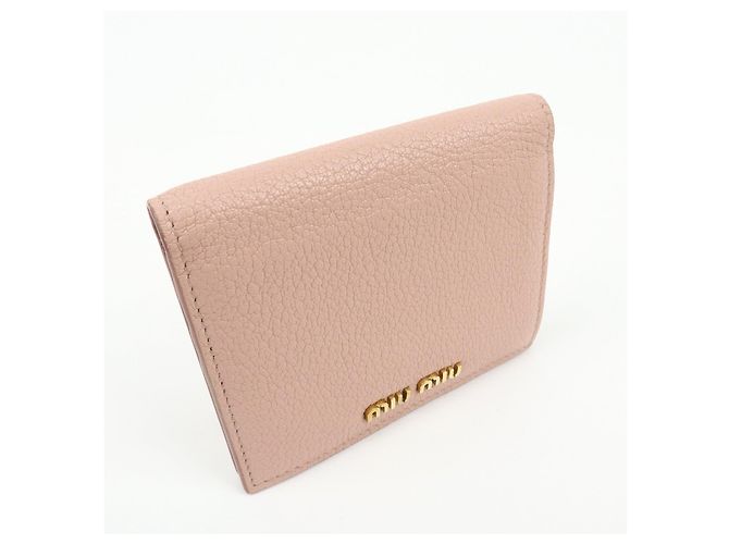 MIU MIU Logo Madras Leder Bi-fold Compact Wallet Pink - Ansicht 4