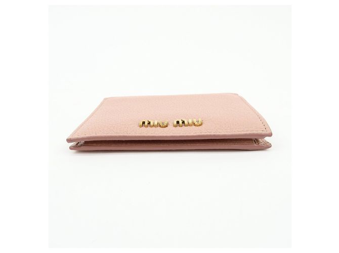MIU MIU Logo Madras Leder Bi-fold Compact Wallet Pink - Ansicht 5