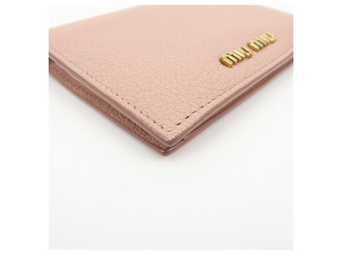 MIU MIU Logo Madras Leder Bi-fold Compact Wallet Pink - Ansicht 6