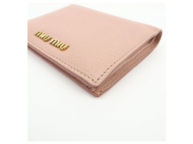 MIU MIU Logo Madras Leder Bi-fold Compact Wallet Pink - Ansicht 7