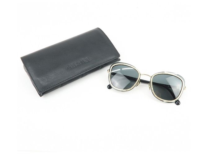 Occhiali da sole CHANEL in plastica Nero Oro 56□17 140 3N 4264 - vista 12