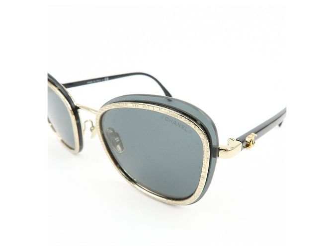 Occhiali da sole CHANEL in plastica Nero Oro 56□17 140 3N 4264 - vista 7