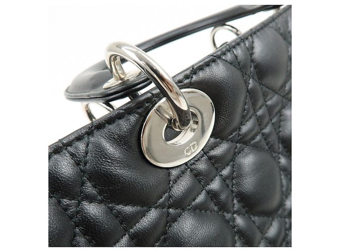 Borsa a mano 2Way Christian Dior Cannage Large in pelle d'agnello nera - vista 11