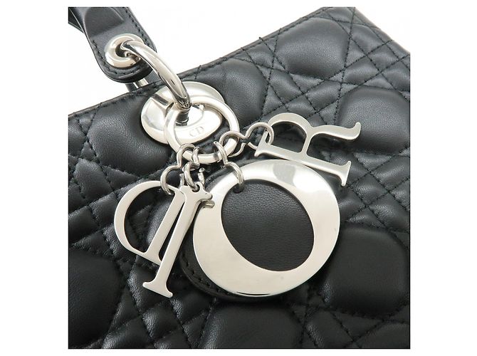 Borsa a mano 2Way Christian Dior Cannage Large in pelle d'agnello nera - vista 12