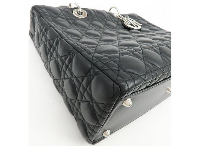 Borsa a mano 2Way Christian Dior Cannage Large in pelle d'agnello nera - vista 13