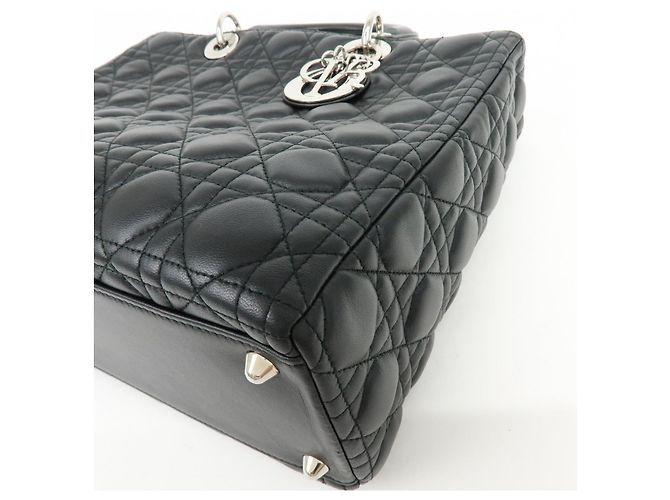 Borsa a mano 2Way Christian Dior Cannage Large in pelle d'agnello nera - vista 14