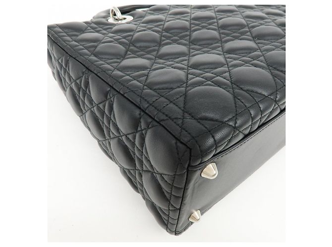 Borsa a mano 2Way Christian Dior Cannage Large in pelle d'agnello nera - vista 15