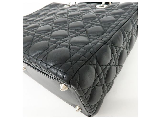 Borsa a mano 2Way Christian Dior Cannage Large in pelle d'agnello nera - vista 16