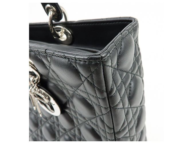 Borsa a mano 2Way Christian Dior Cannage Large in pelle d'agnello nera - vista 17