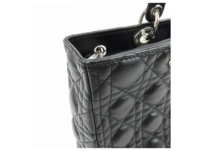 Borsa a mano 2Way Christian Dior Cannage Large in pelle d'agnello nera - vista 18