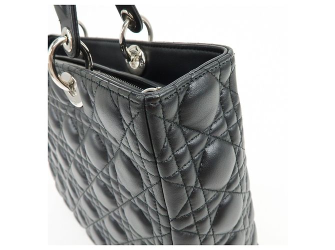 Borsa a mano 2Way Christian Dior Cannage Large in pelle d'agnello nera - vista 19
