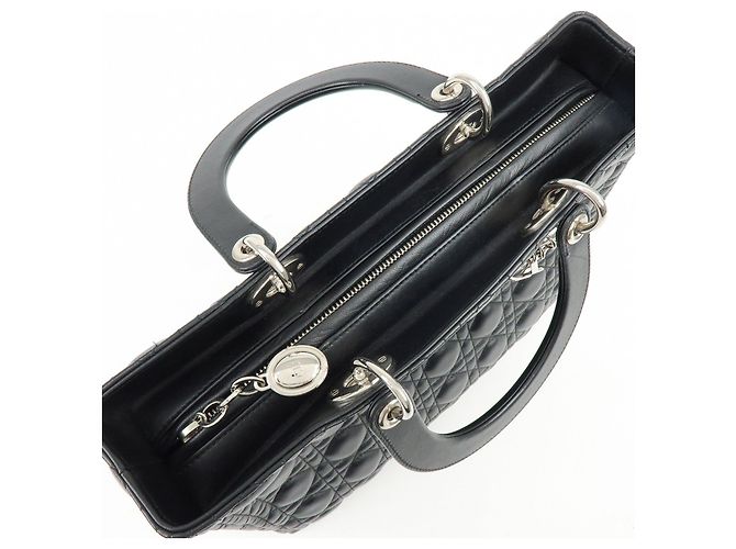 Borsa a mano 2Way Christian Dior Cannage Large in pelle d'agnello nera - vista 20