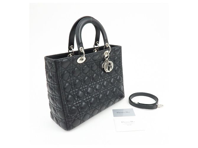 Borsa a mano 2Way Christian Dior Cannage Large in pelle d'agnello nera - vista 24