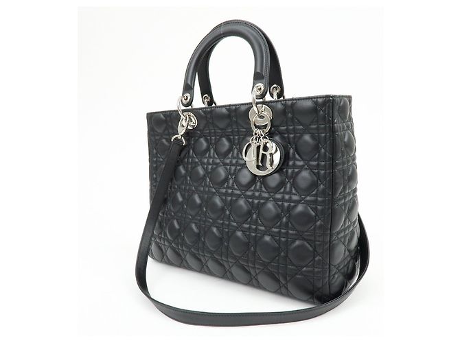 Borsa a mano 2Way Christian Dior Cannage Large in pelle d'agnello nera - vista 3