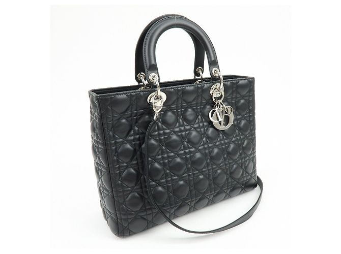 Borsa a mano 2Way Christian Dior Cannage Large in pelle d'agnello nera - vista 4