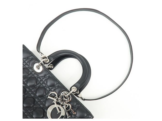 Borsa a mano 2Way Christian Dior Cannage Large in pelle d'agnello nera - vista 6