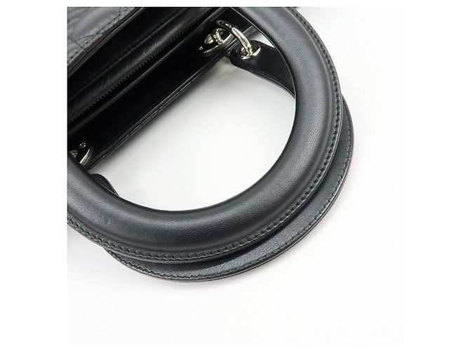 Borsa a mano 2Way Christian Dior Cannage Large in pelle d'agnello nera - vista 9