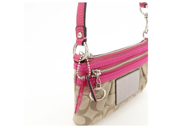 Borsa COACH Poppy Signature Nylon Leather Beige Pink - vista 12