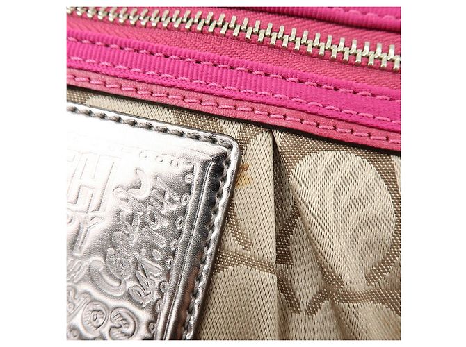 Borsa COACH Poppy Signature Nylon Leather Beige Pink - vista 13