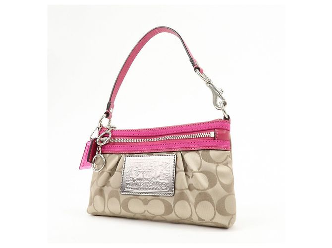 Borsa COACH Poppy Signature Nylon Leather Beige Pink - vista 3