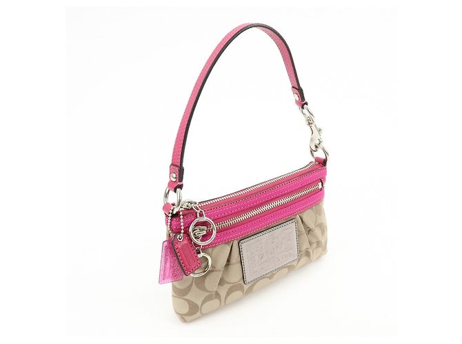 Borsa COACH Poppy Signature Nylon Leather Beige Pink - vista 4
