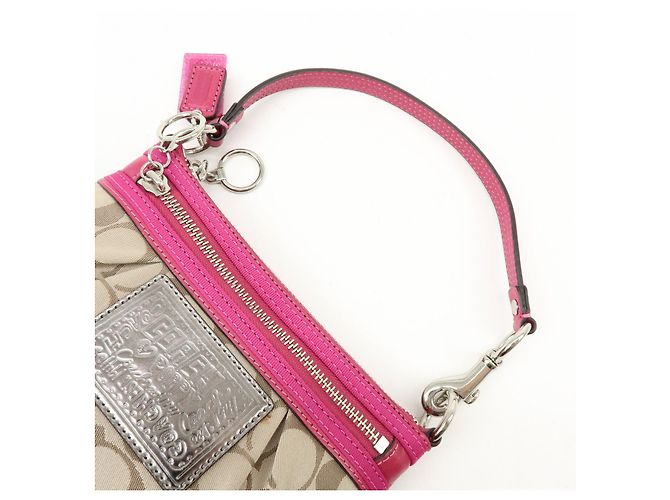 Borsa COACH Poppy Signature Nylon Leather Beige Pink - vista 6