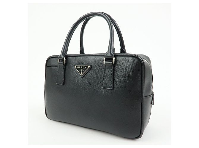 Borsa a mano Boston PRADA in pelle Saffiano con logo a triangolo Nero - vista 3