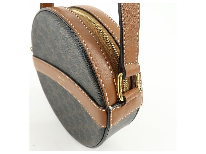 Céline CELINE Triomphe Borsa a spalla rotonda in PVC e pelle Borsa rotonda Marrone - vista 11