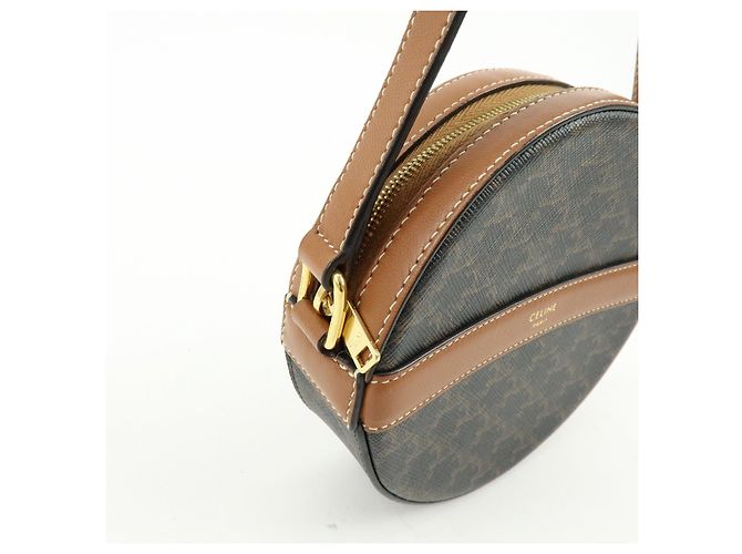 Céline CELINE Triomphe Borsa a spalla rotonda in PVC e pelle Borsa rotonda Marrone - vista 12