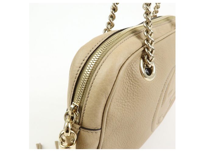 Borsa a tracolla in pelle GUCCI SOHO Interlocking G Beige 308983 - vista 12