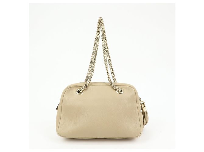 Borsa a tracolla in pelle GUCCI SOHO Interlocking G Beige 308983 - vista 2