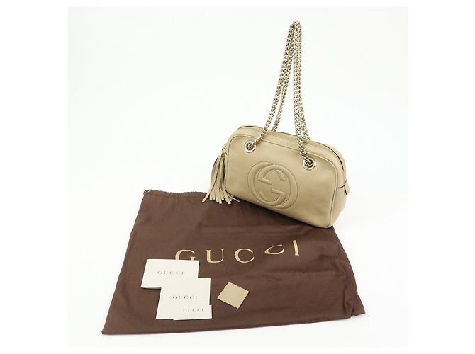 Borsa a tracolla in pelle GUCCI SOHO Interlocking G Beige 308983 - vista 21