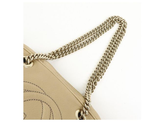 Borsa a tracolla in pelle GUCCI SOHO Interlocking G Beige 308983 - vista 6