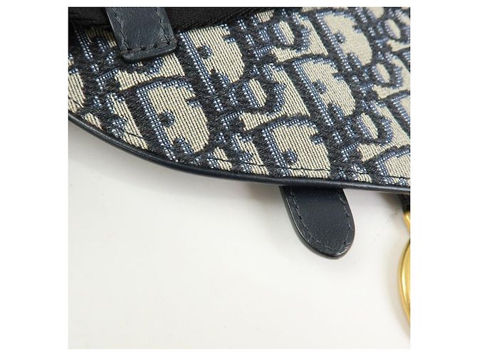 Borsa Saddle Christian Dior Oblique Jacquard e Pelle Borsa a Vita Blu Navy - vista 10