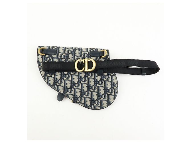Borsa Saddle Christian Dior Oblique Jacquard e Pelle Borsa a Vita Blu Navy - vista 2