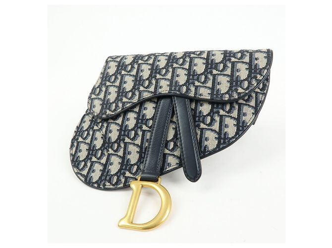 Borsa Saddle Christian Dior Oblique Jacquard e Pelle Borsa a Vita Blu Navy - vista 3