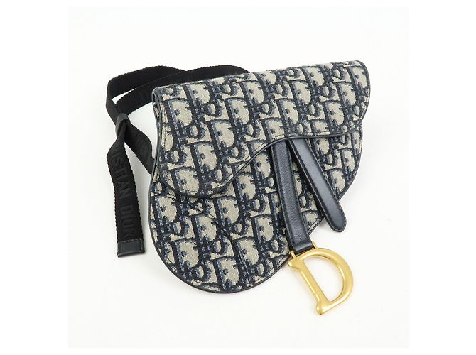 Borsa Saddle Christian Dior Oblique Jacquard e Pelle Borsa a Vita Blu Navy - vista 4