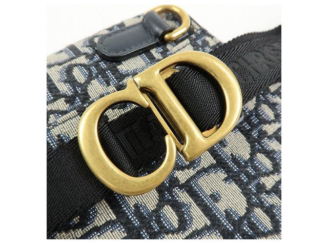 Borsa Saddle Christian Dior Oblique Jacquard e Pelle Borsa a Vita Blu Navy - vista 7