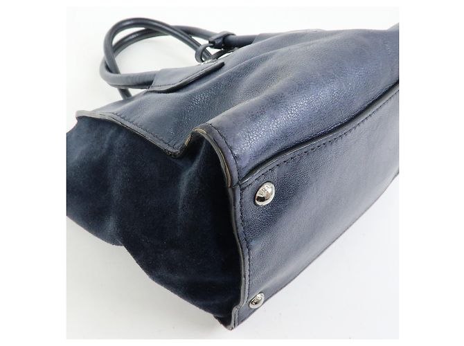 PRADA Triangle Logo Leder 2Way Bag Tote Bag Handtasche Navy B2625M - Ansicht 10