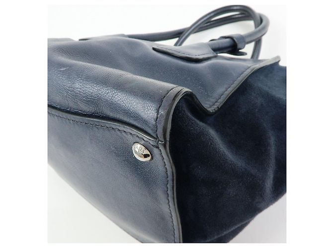 PRADA Triangle Logo Leder 2Way Bag Tote Bag Handtasche Navy B2625M - Ansicht 11
