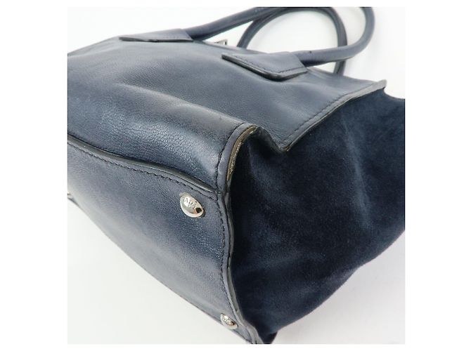 PRADA Triangle Logo Leder 2Way Bag Tote Bag Handtasche Navy B2625M - Ansicht 13