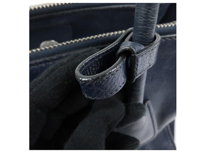 PRADA Triangle Logo Leder 2Way Bag Tote Bag Handtasche Navy B2625M - Ansicht 16