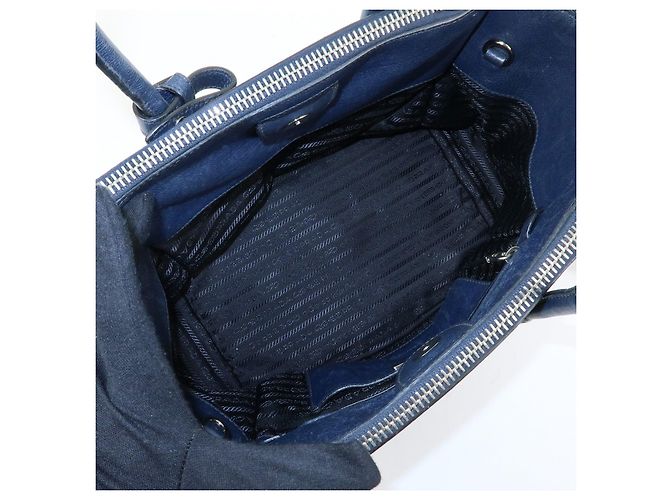 PRADA Triangle Logo Leder 2Way Bag Tote Bag Handtasche Navy B2625M - Ansicht 19