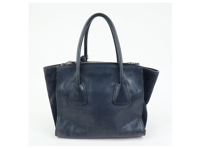 PRADA Triangle Logo Leder 2Way Bag Tote Bag Handtasche Navy B2625M - Ansicht 2