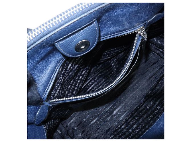 PRADA Triangle Logo Leder 2Way Bag Tote Bag Handtasche Navy B2625M - Ansicht 20