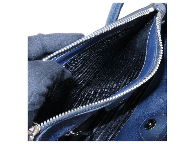 PRADA Triangle Logo Leder 2Way Bag Tote Bag Handtasche Navy B2625M - Ansicht 21