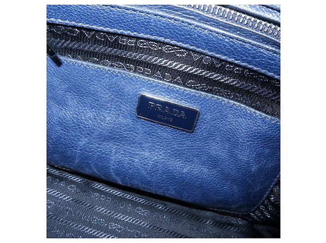 PRADA Triangle Logo Leder 2Way Bag Tote Bag Handtasche Navy B2625M - Ansicht 22