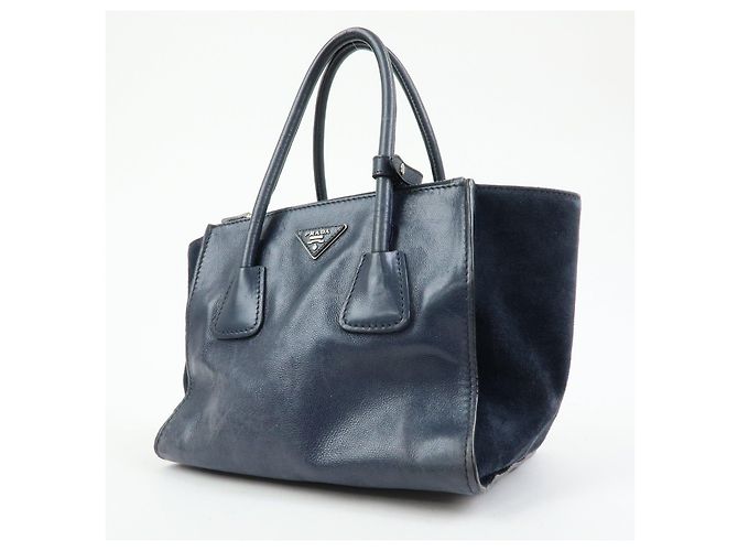 PRADA Triangle Logo Leder 2Way Bag Tote Bag Handtasche Navy B2625M - Ansicht 3